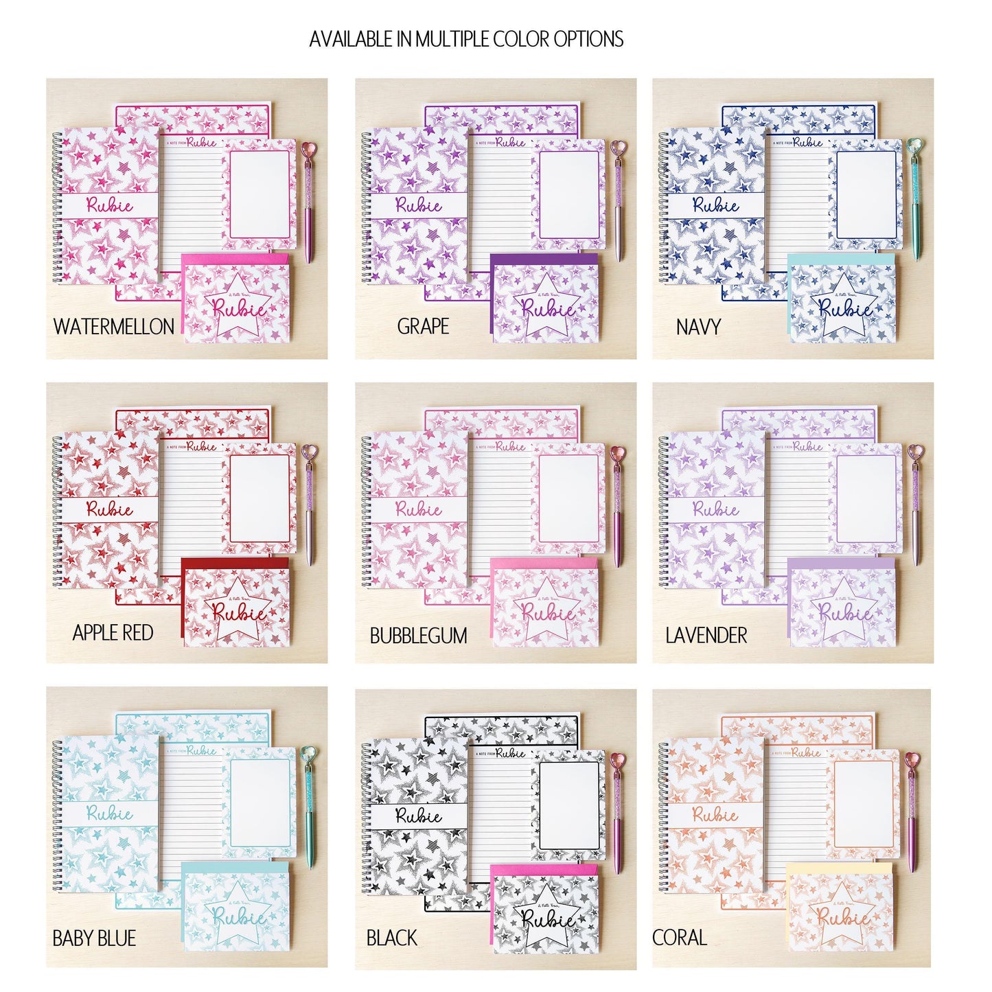 Personalized Stationery Set - Girls Star Letter Writing Paper & Notecard Envelopes