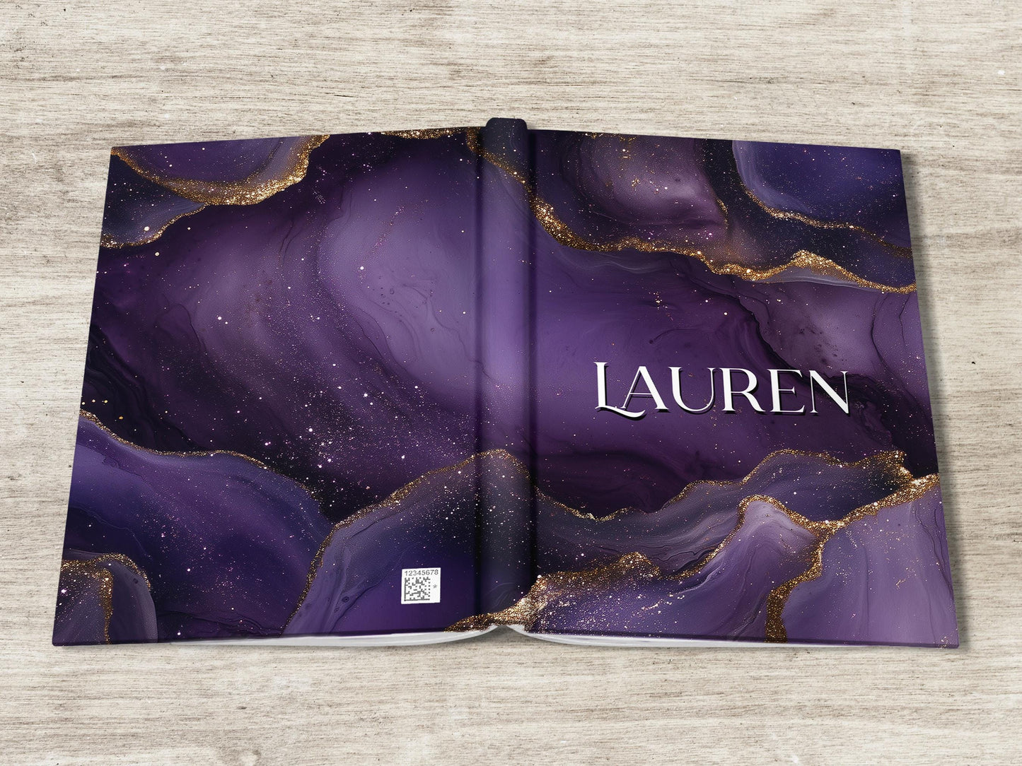 Personalized Hardcover Journal - Custom Name Purple Marbled Notebook Gift for Mothers Day