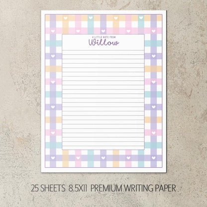 Personalized Stationery Set - Kids Letter Writing Kit with Heart Notebook & Envelopes