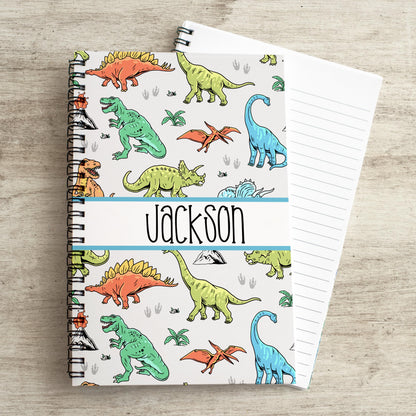 Custom Dinosaur Notebook - Personalized Kids Writing Journal With Spiral Bound Cover