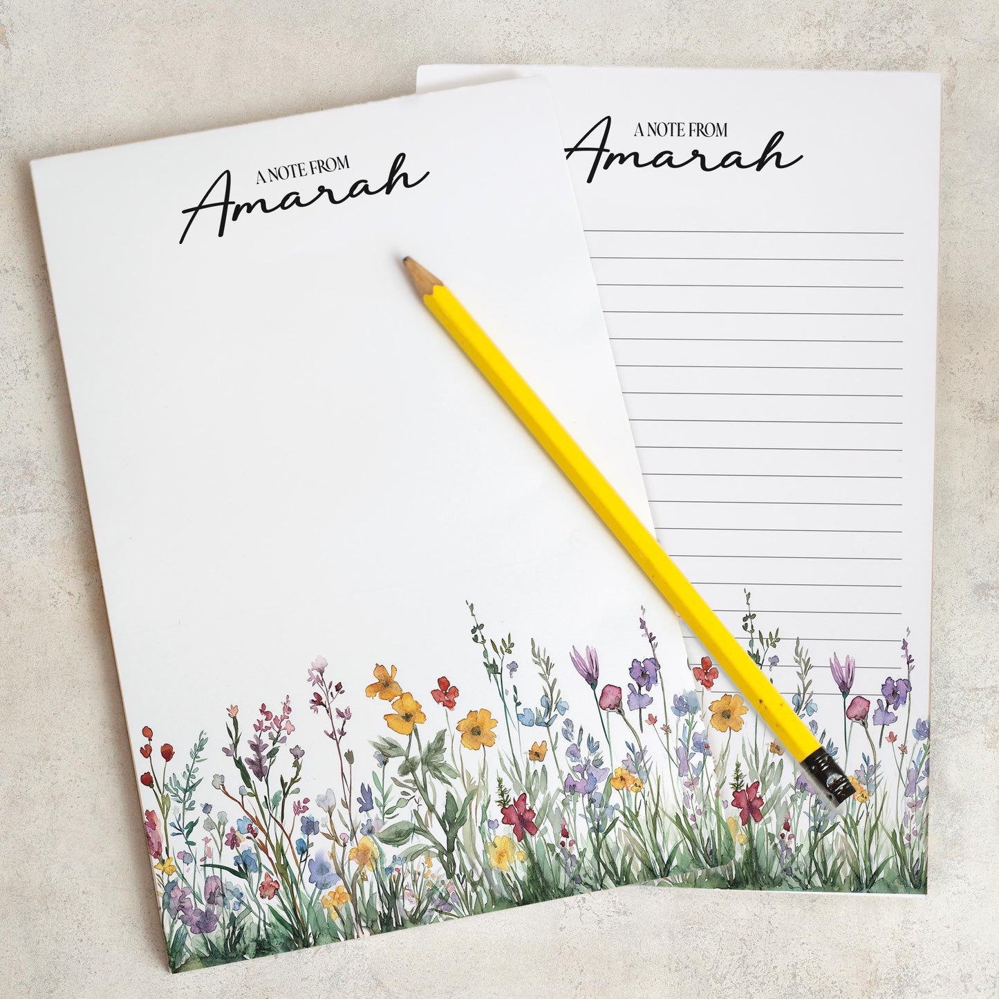 Personalized Notepad - Custom Name Wildflower Note Pad | Garden Flower Notes & Office Desk Accessory