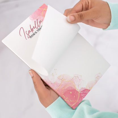 Personalized Notepad - Custom Name Notepad With Pink Watercolor Design, Marble Stationery