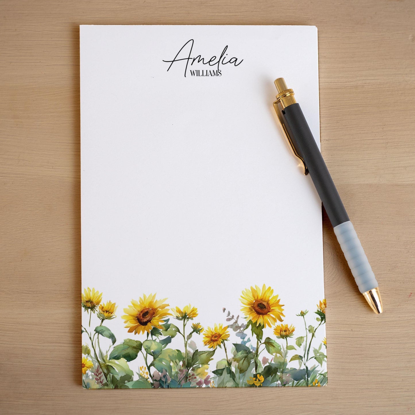 Personalized Sunflower Notepad - Custom Name Notepads | Floral Garden Note Pad Gift