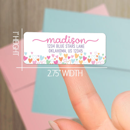 Personalized Address Labels | Back To School Rainbow Heart Custom Return Address Sticker Sheets