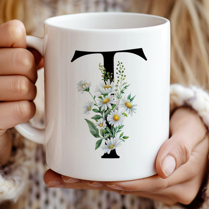 Custom Birth Flower Mug - Personalized Monogram Initial Coffee Cup | Birth Month Gift