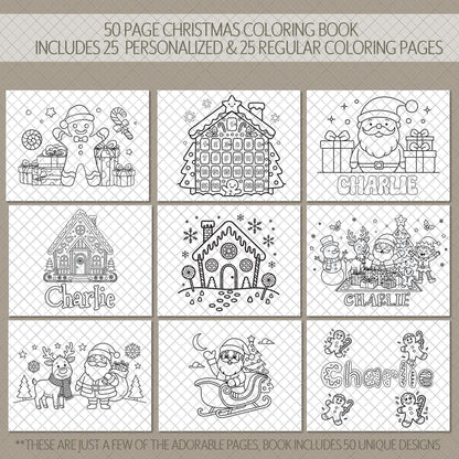 Personalized Christmas Coloring Book 50 Pages, Spiral 11x8.5 Gift