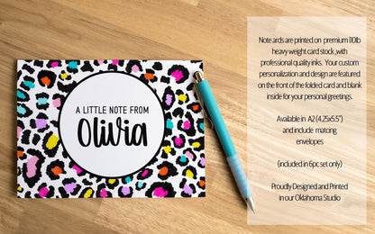 Personalized Stationery Set - Kids Letter Writing Paper & Rainbow Cheetah Notebook