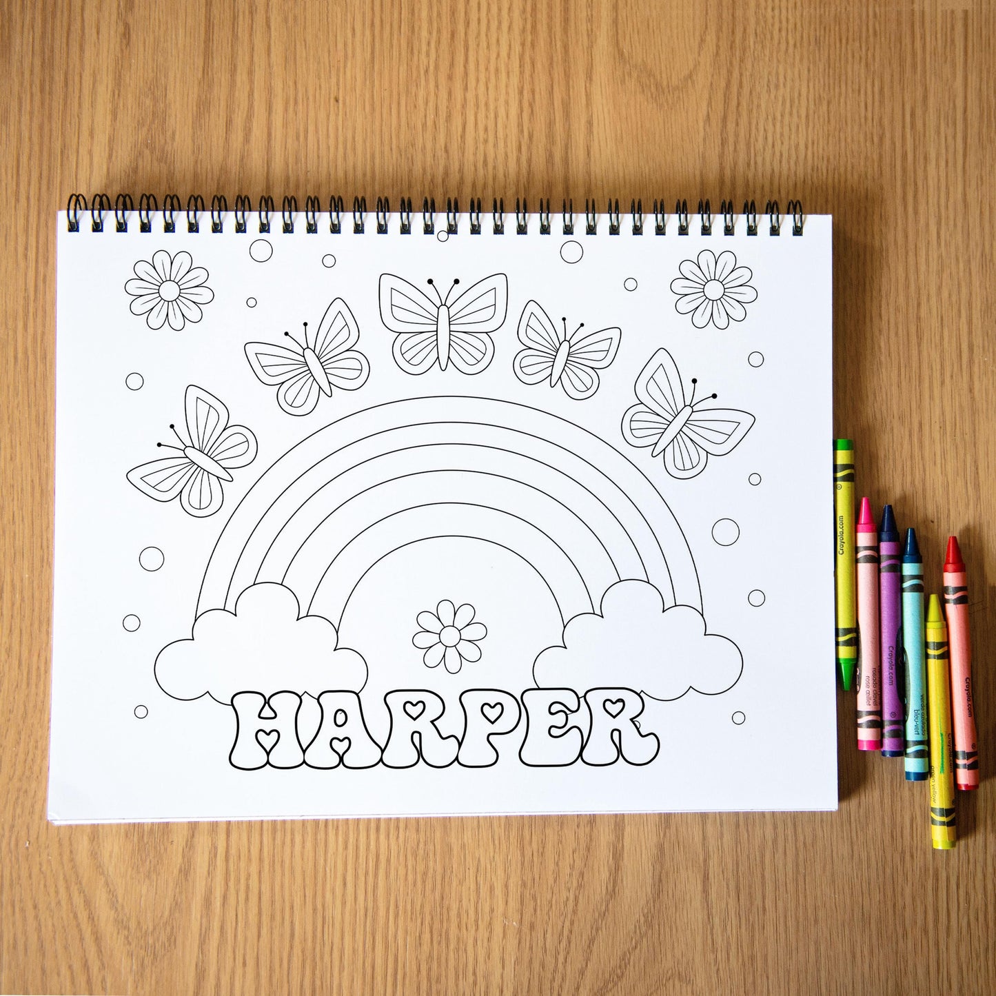 Personalized Kids Coloring Book - Custom Rainbow & Butterfly Art Gift For Girls