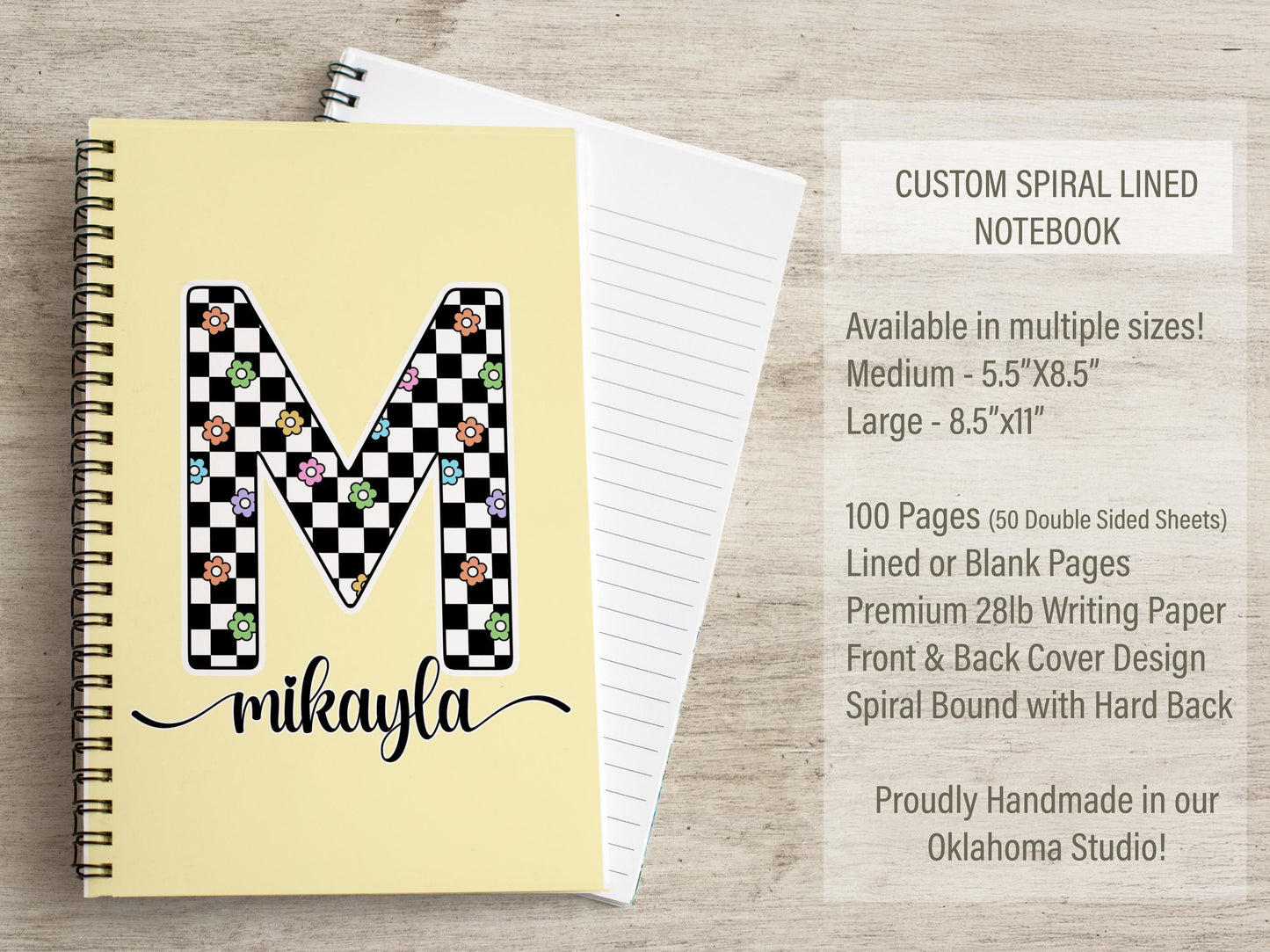 Personalized Girls Notebook - Custom Kids Journal With Monogram Name, Spiral Bound
