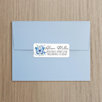 Custom Return Address Labels - Blue Butterfly Floral Personalized Stickers