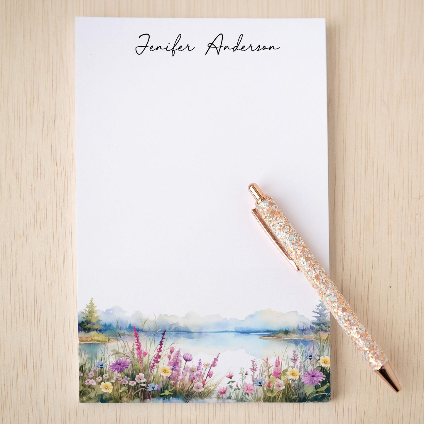 Personalized Notepad – Custom Forest Wildflower Note Pad with Name | Nature Lovers Gift