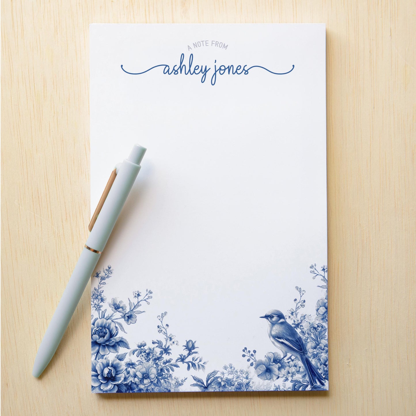 Personalized Notepad Featuring Blue White Stationery & Floral Chinoiserie Design – Gift for Mom