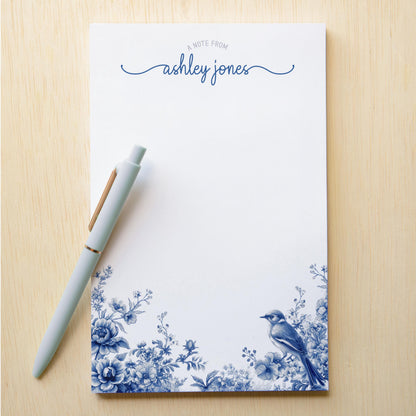Personalized Notepad Featuring Blue White Stationery & Floral Chinoiserie Design – Gift for Mom