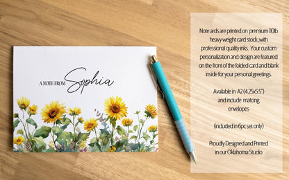 Personalized Stationery Set - Sunflower Notebook, Letter Writing Sets & Floral Notepads Gift