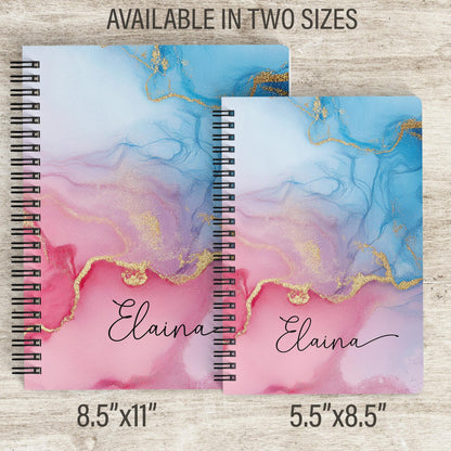 Personalized Pink Notebook – Spiral Bound Notebook With Lined Or Blank Pages, Custom Marbled Ink Design