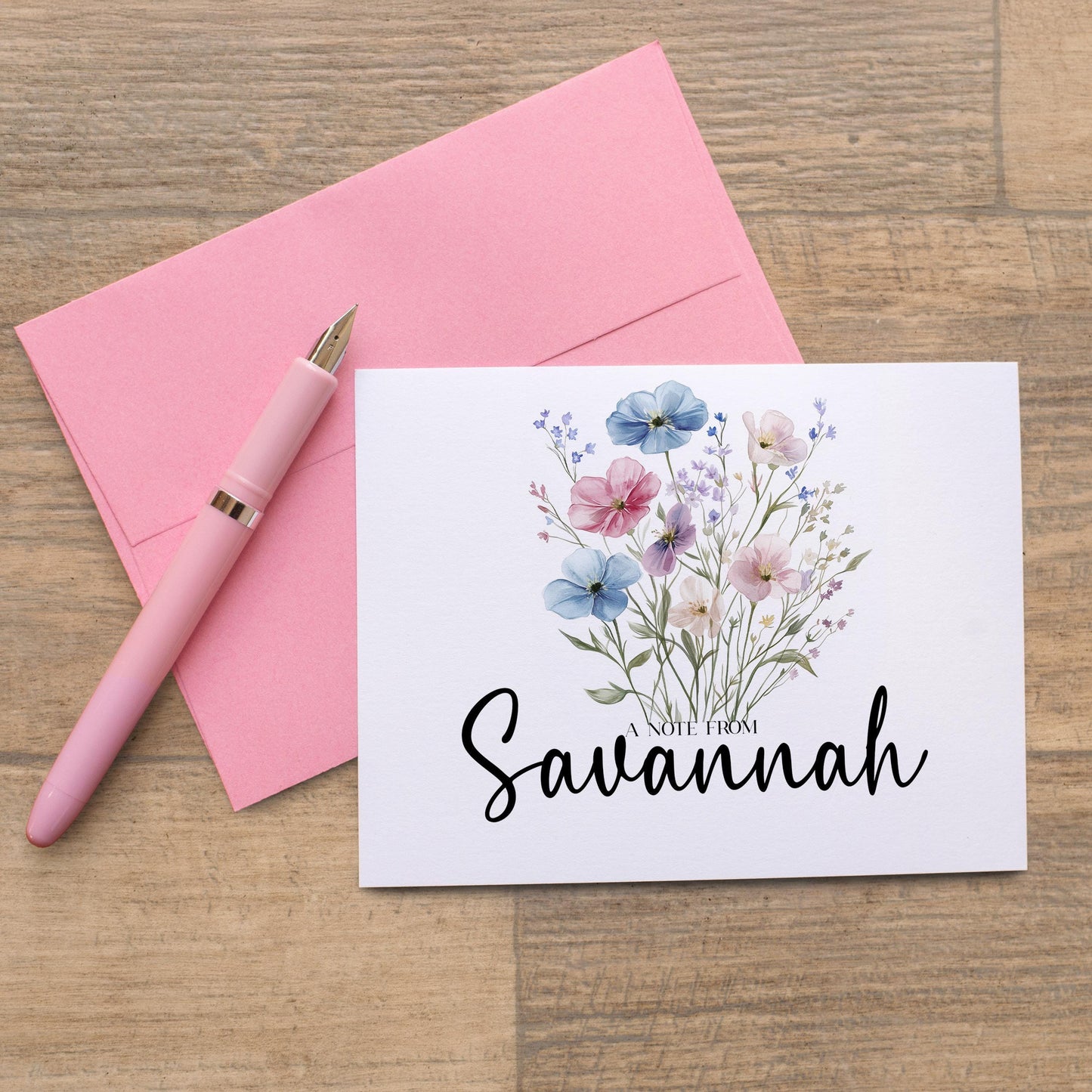 Personalized Note Cards – Wildflower Stationery Set of 10 Cards with Custom Envelope Colors