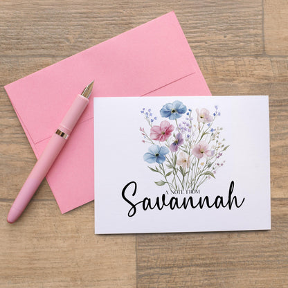 Personalized Note Cards – Wildflower Stationery Set of 10 Cards with Custom Envelope Colors