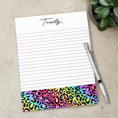 Personalized Notepad - Custom Name Notepads With Cheetah Print & Rainbow Aesthetic