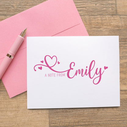 Personalized Note Cards - Custom Stationery Set with Heart Folded Thank You Cards & Envelopes