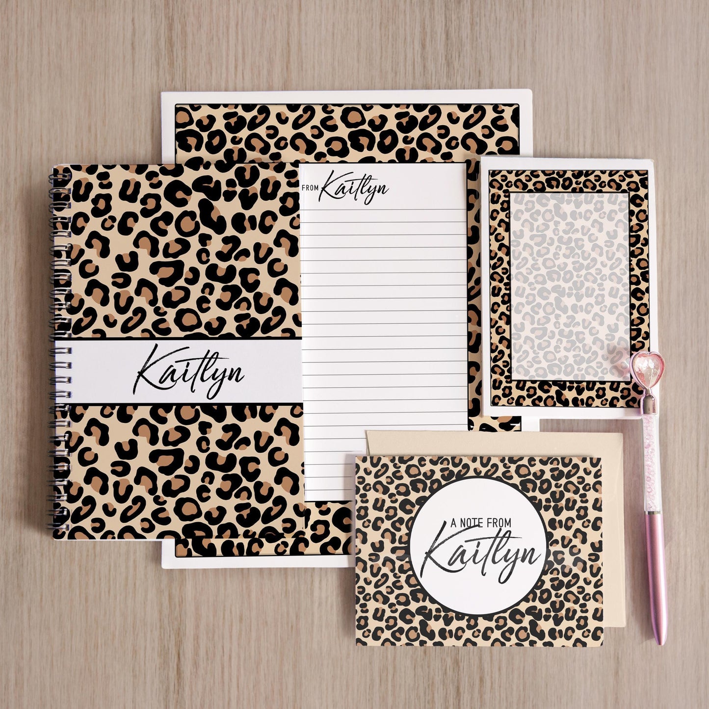 Personalized Stationery Set - Leopard Print Writing Paper & Notecards Gift