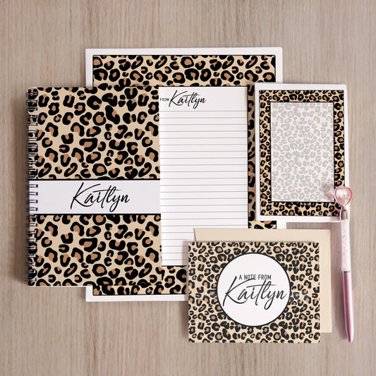 Personalized Stationery Set - Leopard Print Writing Paper & Notecards Gift
