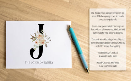 Personalized Monogram Note Cards - Custom Flower Notecards & Folded Thank You Cards Set