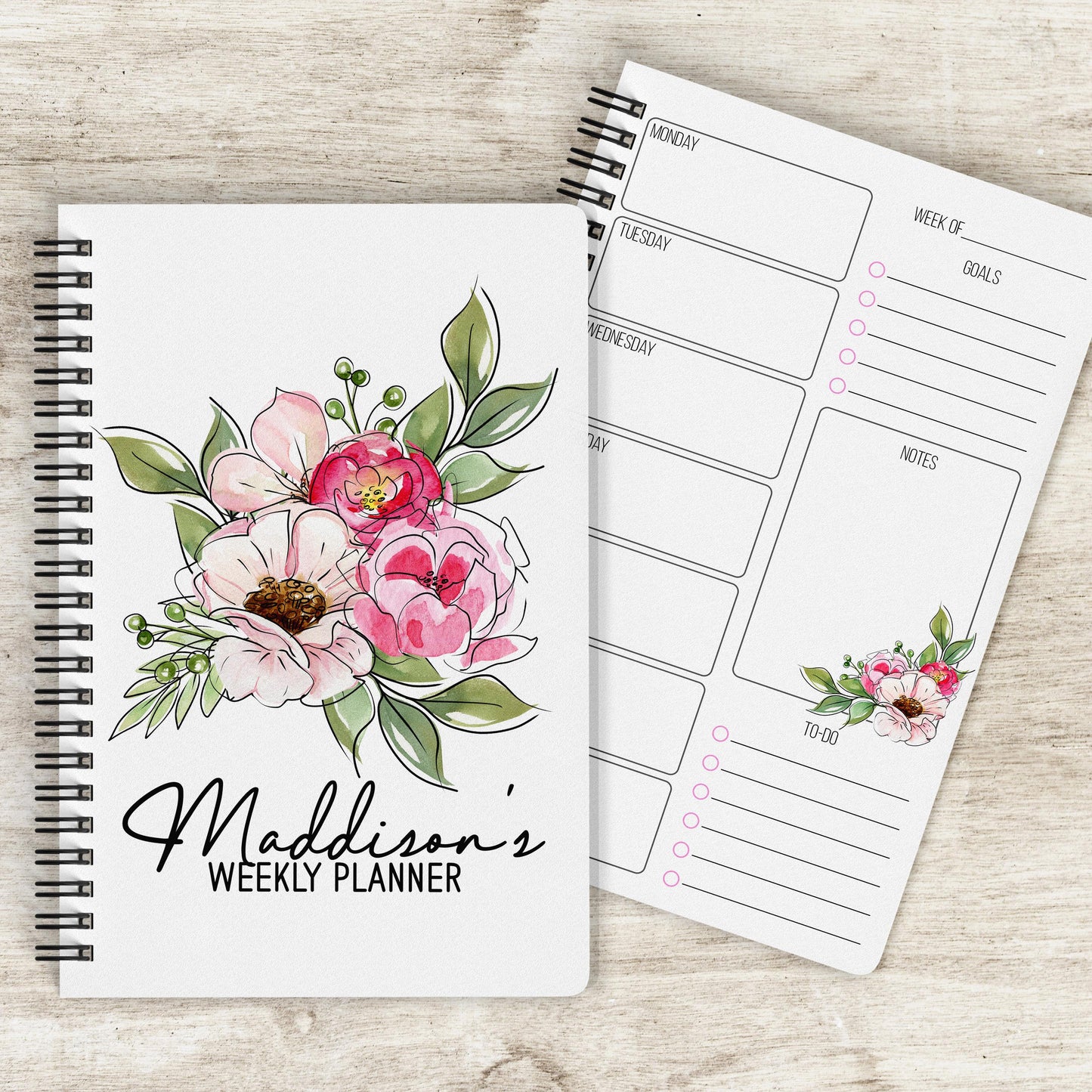 Personalized Weekly Planner | Boho Floral Spiral Bound Notebook With Name & Gift