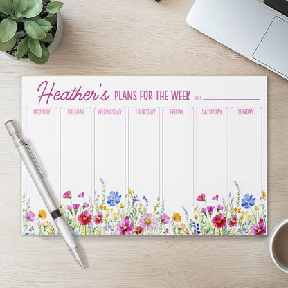 Weekly Planner Notepad - Personalized Floral Weekly Planner with Custom Name & To Do List