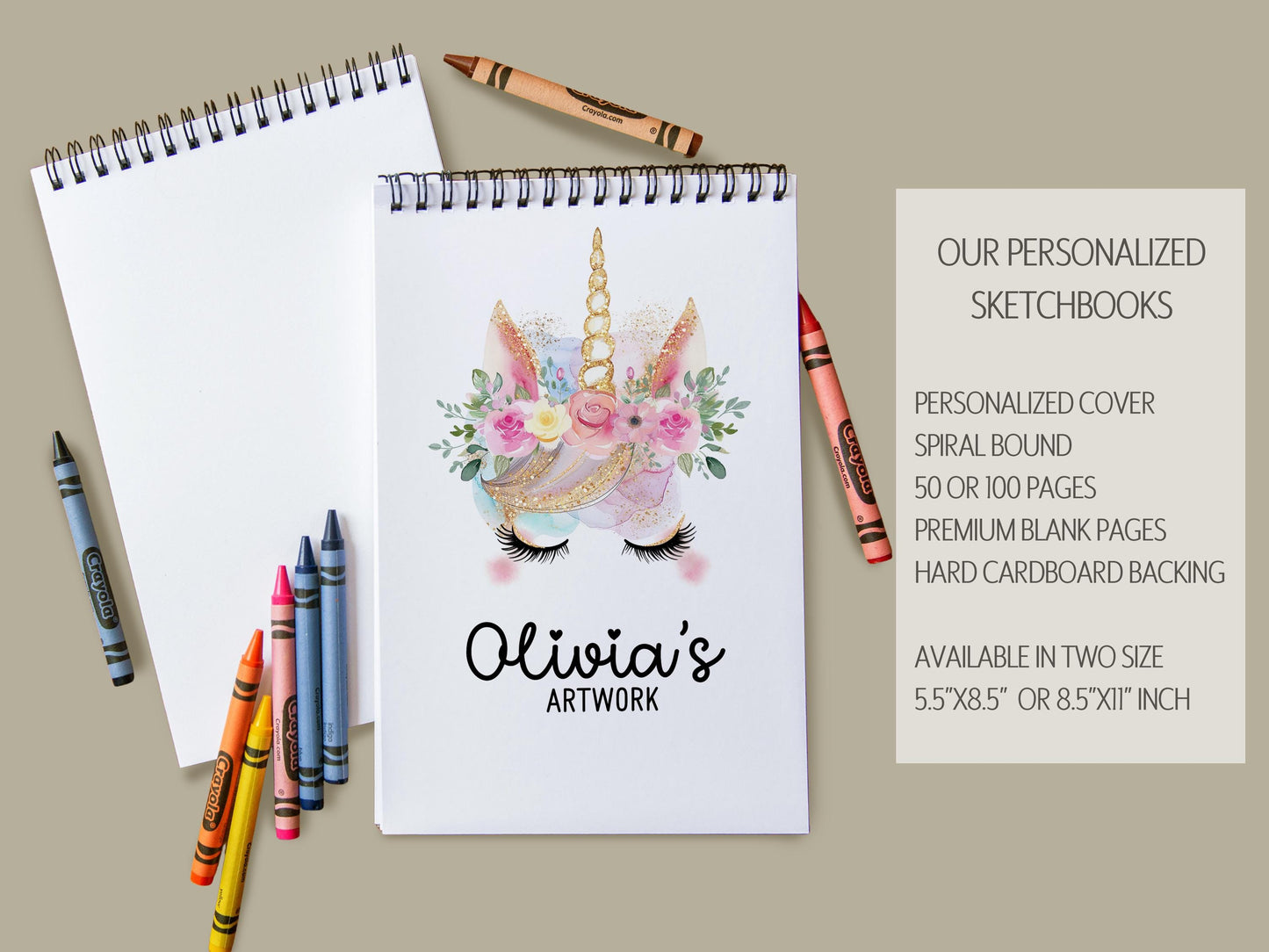 Personalized Kids Sketchbook - Custom Drawing Pad with Name | Unicorn Art Book