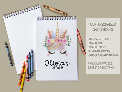 Personalized Kids Sketchbook - Custom Drawing Pad with Name | Unicorn Art Book