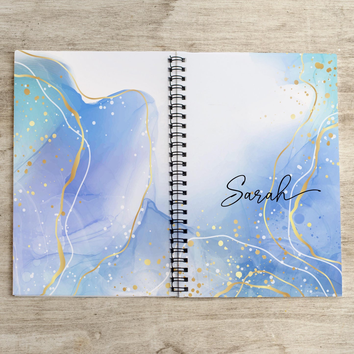 Personalized Blue Notebook - Custom Spiral Notebook With Pretty Blue Marble Cover