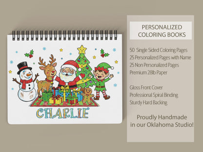 Personalized Christmas Coloring Book 50 Pages, Spiral 11x8.5 Gift