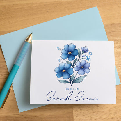 Personalized Note Cards – Blue Wildflower Floral Thank You Notes with Matching Envelopes