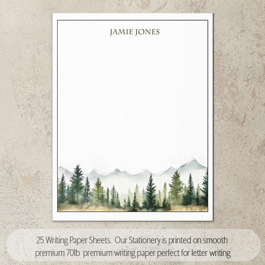 Personalized Stationery Set - Mountain Forest Stationery Gift Box with Notebook & Envelopes
