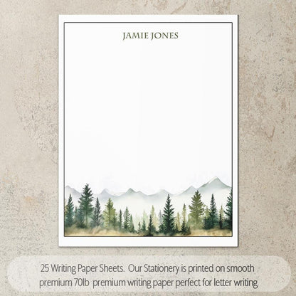 Personalized Stationery Set - Mountain Forest Stationery Gift Box with Notebook & Envelopes
