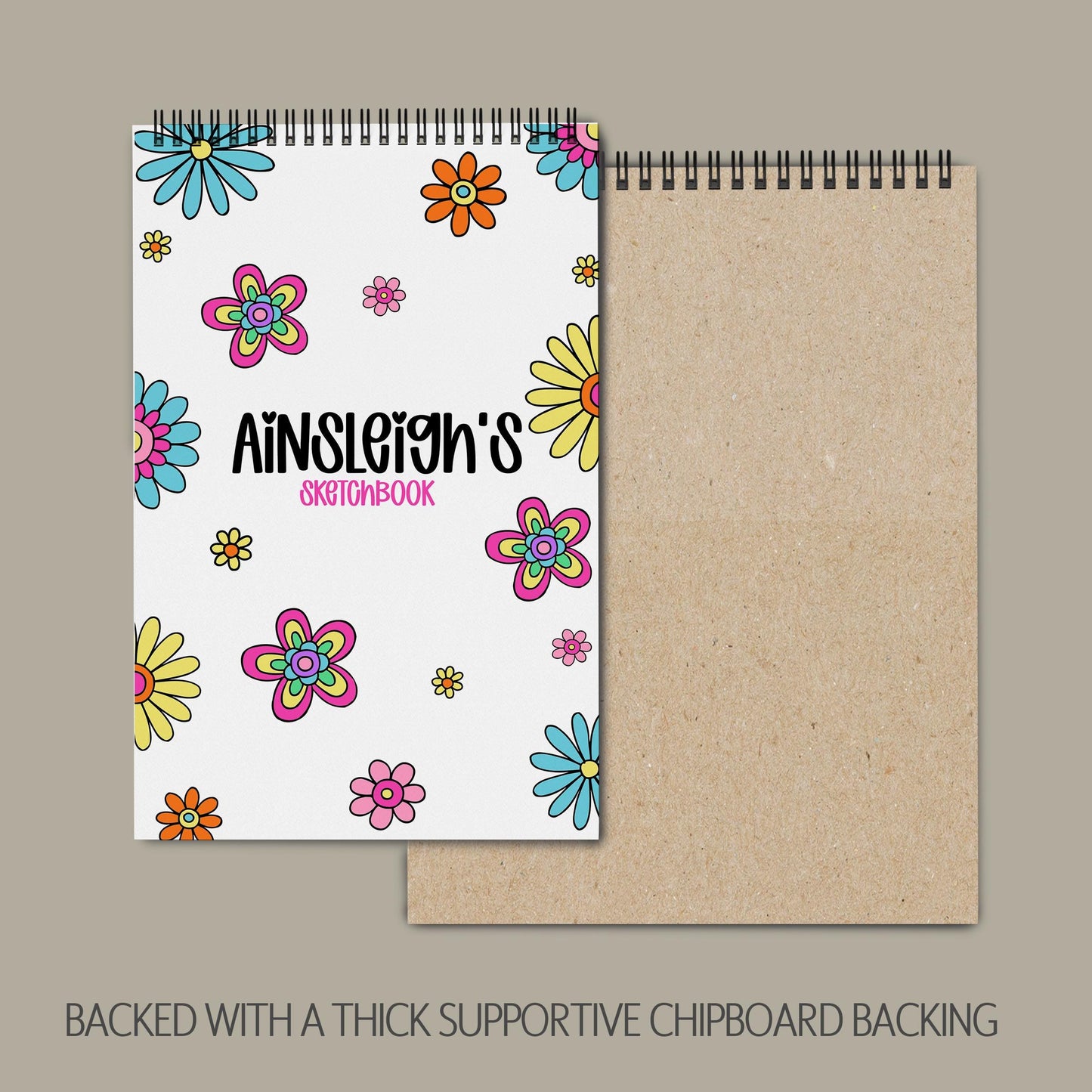 Personalized Sketchbook - Kids Drawing Pad With Heavyweight Paper & Flower Design