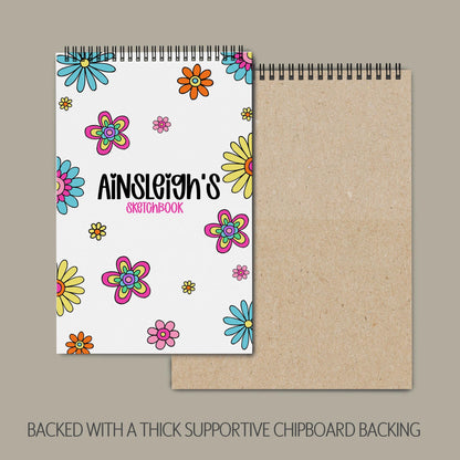 Personalized Sketchbook - Kids Drawing Pad With Heavyweight Paper & Flower Design