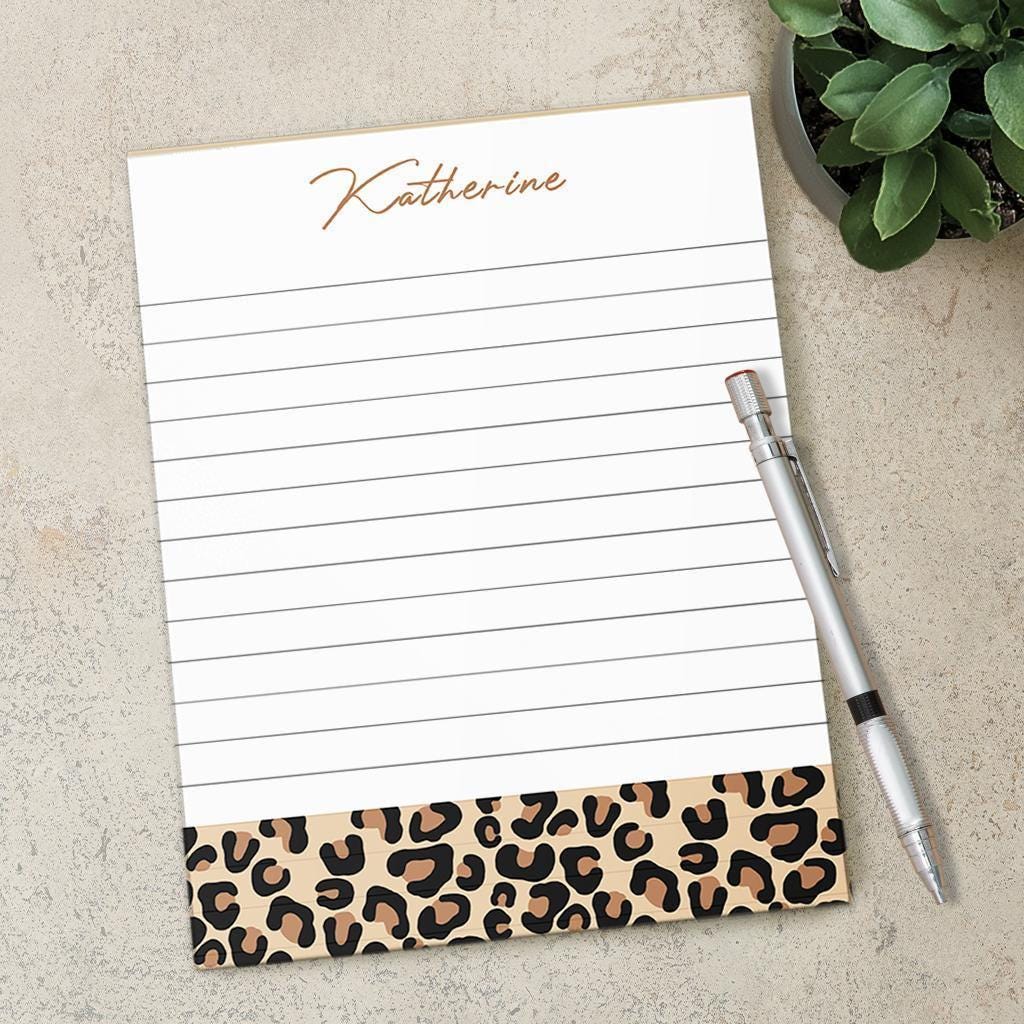 Personalized Notepad - Custom Name Notepads with Cheetah Print | Aesthetic Stationery
