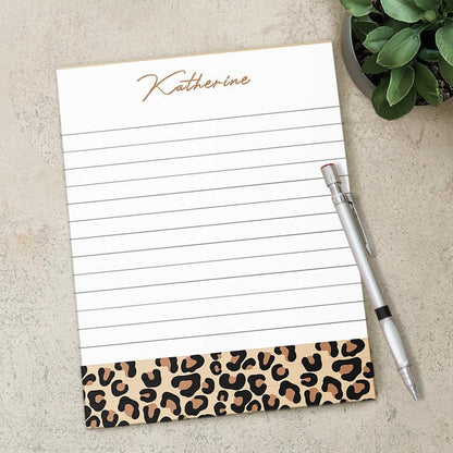 Personalized Notepad - Custom Name Notepads with Cheetah Print | Aesthetic Stationery