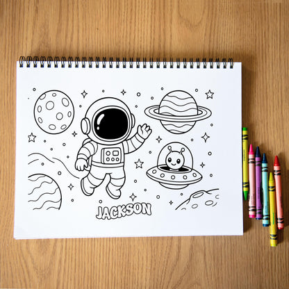 Personalized Astronaut Coloring Book - Custom Boys Space Rocket Spiral Bound Gift