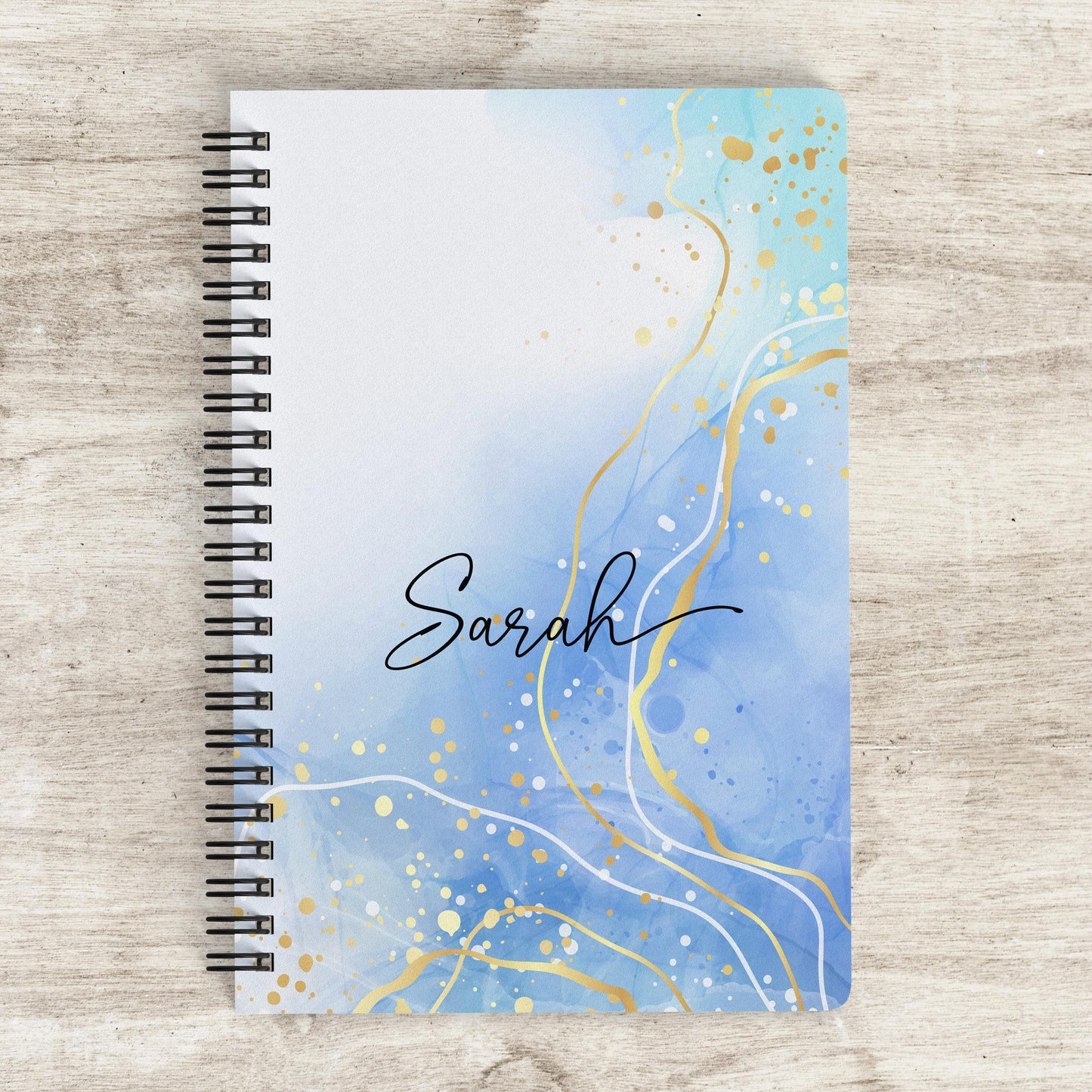 Personalized Blue Notebook - Custom Spiral Notebook With Pretty Blue Marble Cover