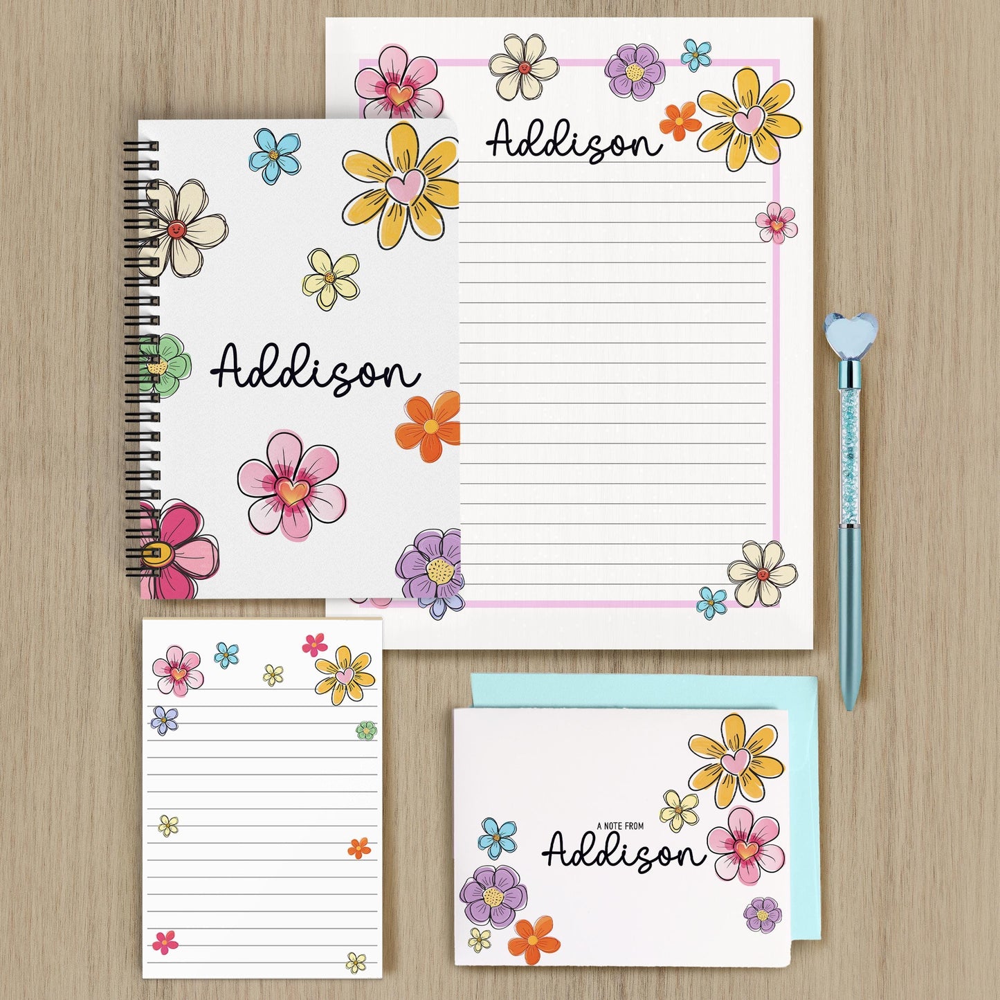 Personalized Stationery Set – Kids Letter Writing Kit With Floral Notepads & Envelopes