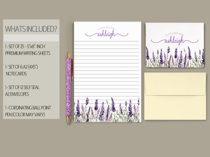 Personalized Stationery Set – Lavender Wildflowers Design | Premium Letter Paper & Envelopes