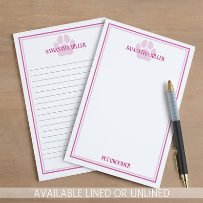 Personalized Paw Print Notepad - Custom Name Stationery | Pet Groomer Gift Idea