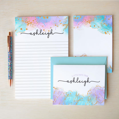 Personalized Stationery Set - Girls Watercolor Letter Writing Sets with Pen & Envelopes