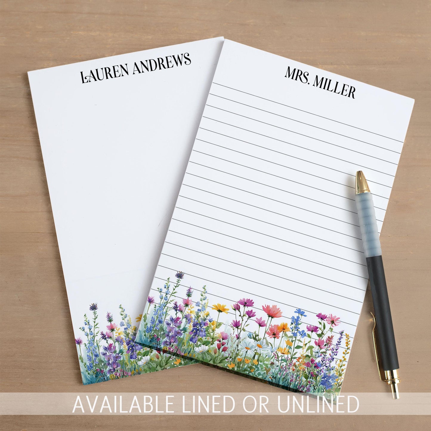 Personalized Flower Notepad – Custom Name Notepads | Floral Garden Notes & Thank You Notes