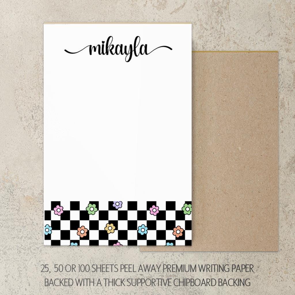 Personalized Girls Notepad - Custom Flower Checkers Notepad with Peel Away Pages
