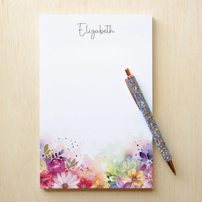 Personalized Flower Notepad - Custom Name Notepads With Rainbow Floral Garden Design