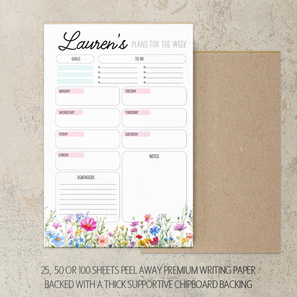 Personalized Weekly Planner | Floral Notepad with Custom Name & Goal Tracker