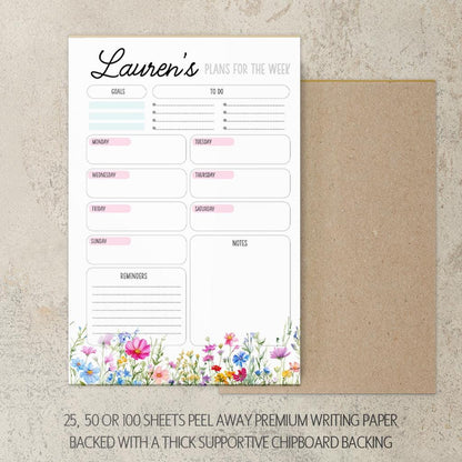 Personalized Weekly Planner | Floral Notepad with Custom Name & Goal Tracker